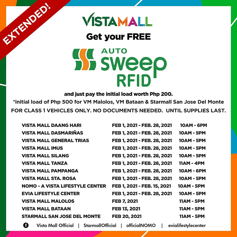RFID installation remains available at select Vista Mall locations starting December 17 until January 2021